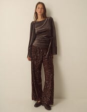 Tamara Tie Side Fringe Velvet Top, Brown (CHOCOLATE), large