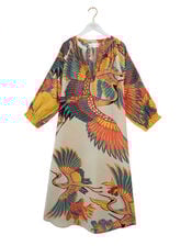 One Hundred Stars Crane Print Midi Dress, Natural (STONE), large
