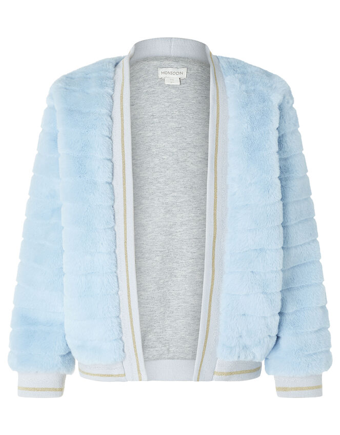 Faux Fur Bomber Jacket, Blue (BLUE), large