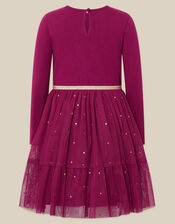 Bow Embellished Long Sleeve Disco Dress, Red (BURGUNDY), large