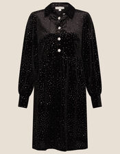 Nessa Button Glitter Velvet Dress, Black (BLACK), large