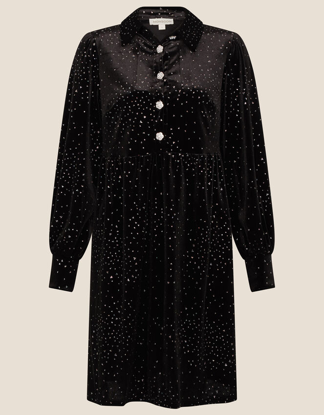 Nessa Button Glitter Velvet Dress, Black (BLACK), large