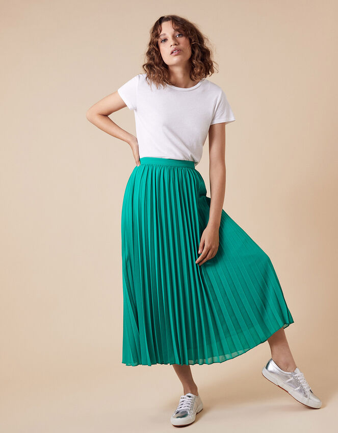 Meryl Pleated Midi Skirt in Recycled Fabric, Green (GREEN), large