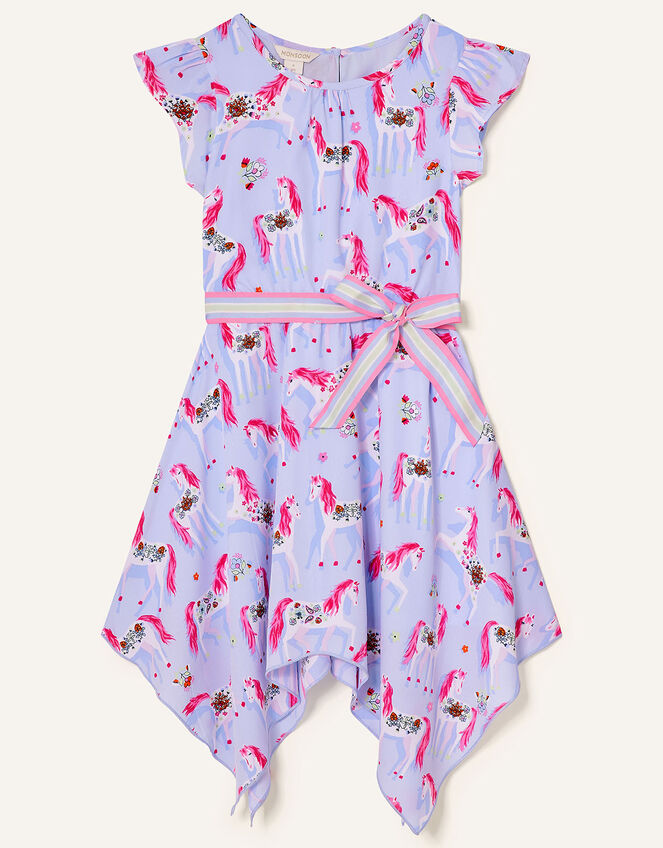 Floral Unicorn Hanky Hem Dress, Purple (LILAC), large