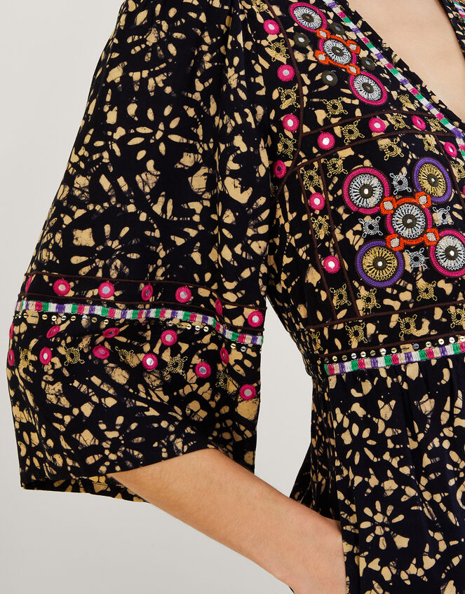 Batik Embroidered Jumpsuit in LENZING™ ECOVERO™, Black (BLACK), large