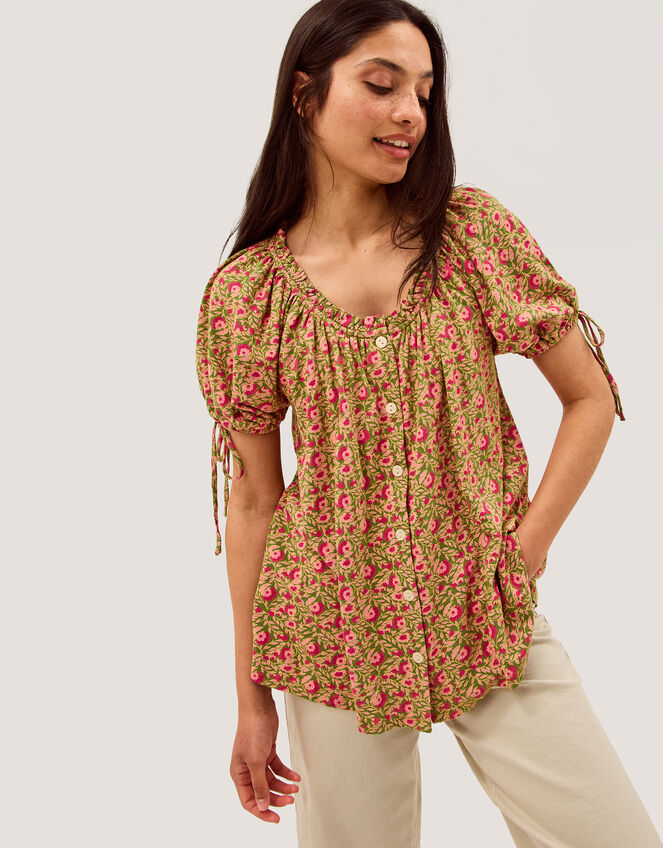 Harlowe Print Jersey Top, Green (GREEN), large
