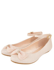 Megan Shimmer Ballerina Shoes with Beaded Bow, Pink (PALE PINK), large