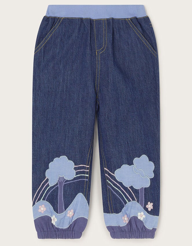 Baby Rainbow Applique Jeans, Blue (BLUE), large
