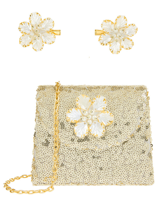 Flower Mini Bag and Hair Clip Set, , large