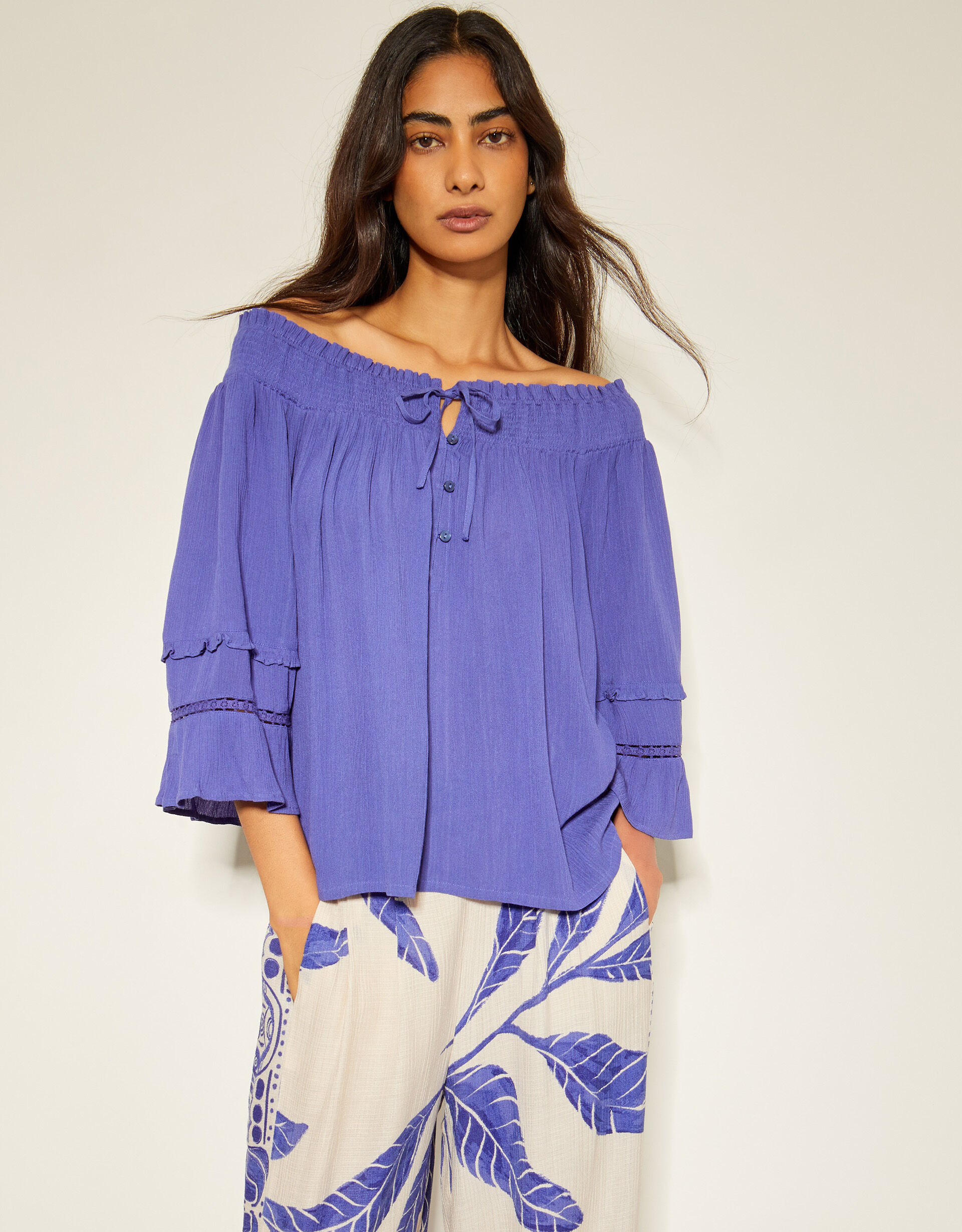 Ava Off The Shoulder Smock Top Blue Tops T shirts Monsoon Global
