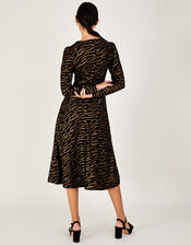 Shelby Animal Velvet Midi Dress, Black (BLACK), large