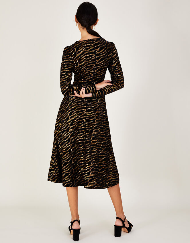 Shelby Animal Velvet Midi Dress, Black (BLACK), large