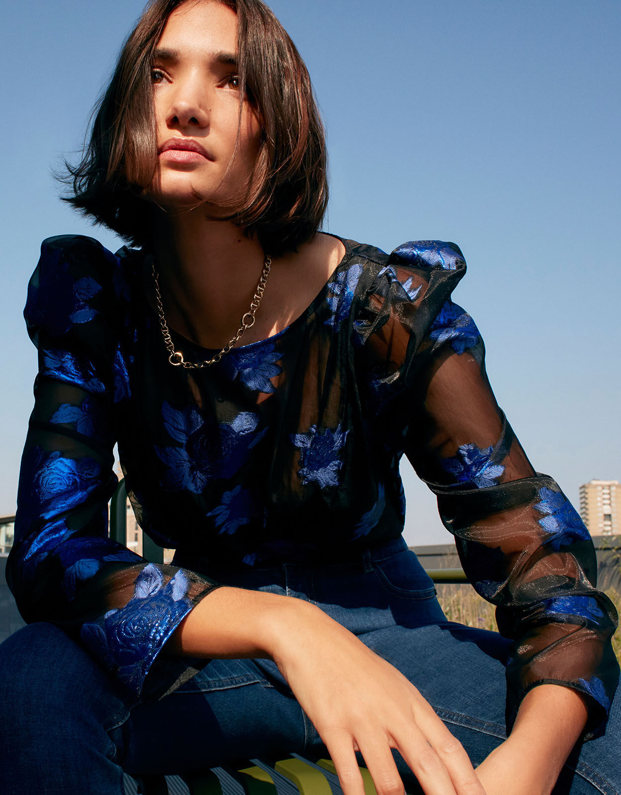 Ophelia Floral Organza Blouse Blue | Blouses & Shirts | Monsoon ROI.