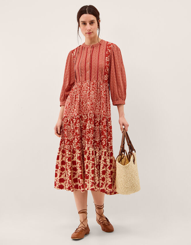Palmer Floral Jersey Midi Dress, Red (RED), large