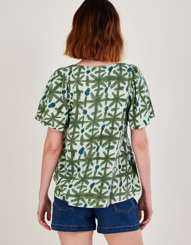 Ikat Crochet Trim Jersey Top in Organic Cotton, Green (GREEN), large