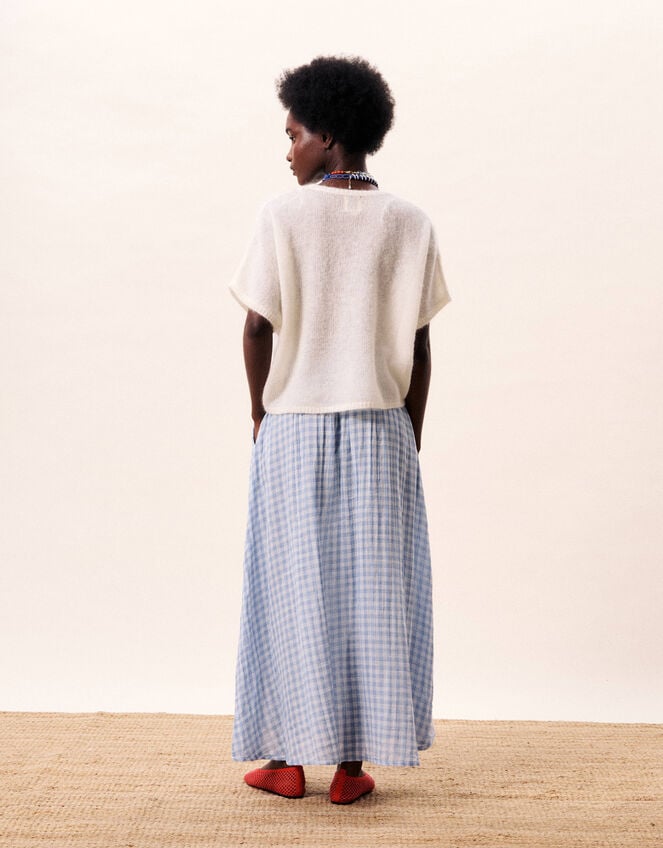 FRNCH Gingham Maxi Skirt, Blue (BLUE), large