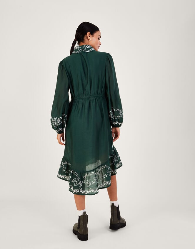 Riley Embroidered Short Shirt Dress in Recycled Polyester, Green (GREEN), large
