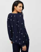 Pia Embroidered Blouse in LENZING™ ECOVERO™, Blue (NAVY), large