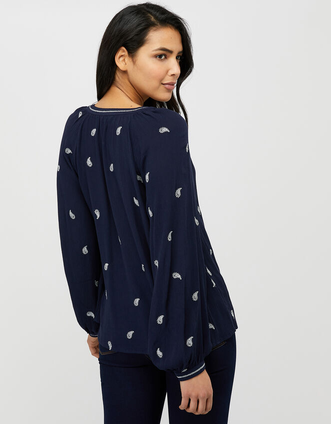 Pia Embroidered Blouse in LENZING™ ECOVERO™, Blue (NAVY), large