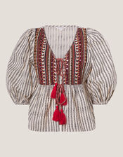 Laila Embellished Print Blouse, Ivory (IVORY), large