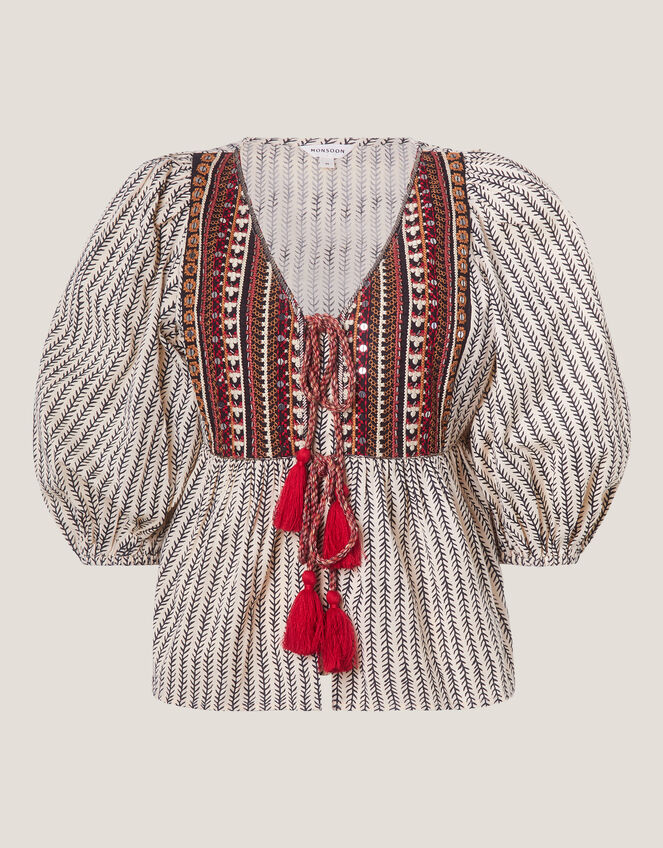 Laila Embellished Print Blouse, Ivory (IVORY), large