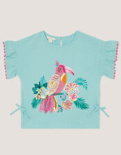 Tina Tropical Toucan Embellished T-Shirt, Green (GREEN), large