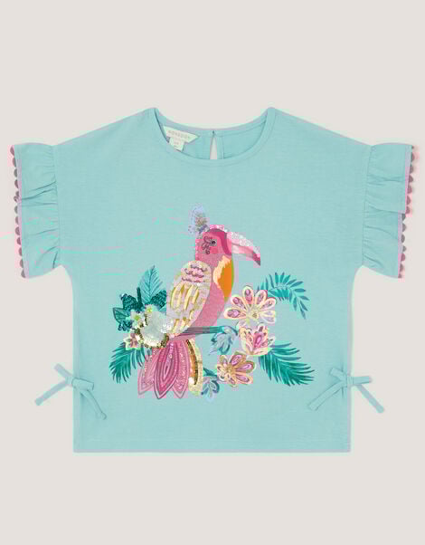 Tina Tropical Toucan Embellished T-Shirt, Green (GREEN), large