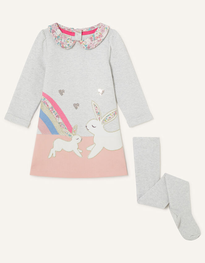 Baby Bunny Sweat Dress and Tights Set, Grey (GREY), large