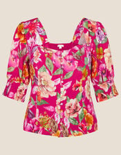 Bethany Floral Blouse in Sustainable Viscose, Pink (PINK), large