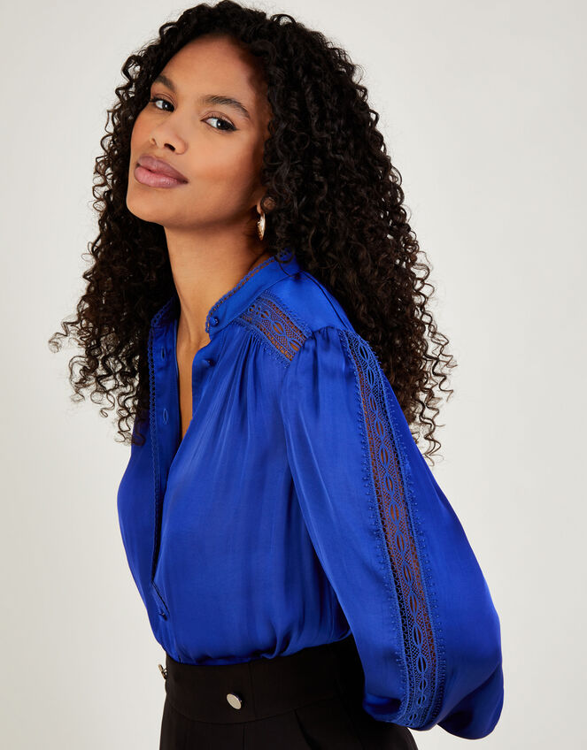 Beth Satin Blouse	, Blue (COBALT), large