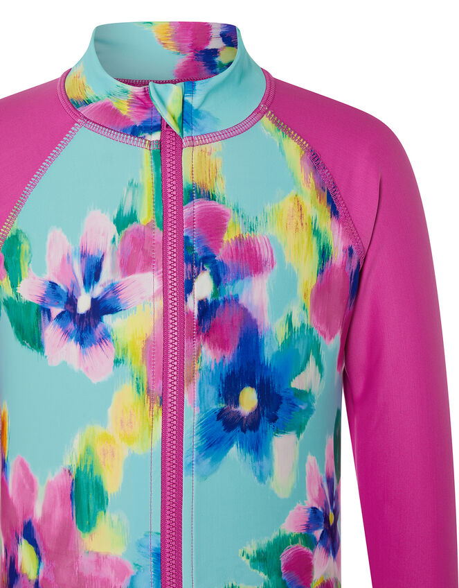 Blurred Floral Sunsafe Top, Blue (TURQUOISE), large