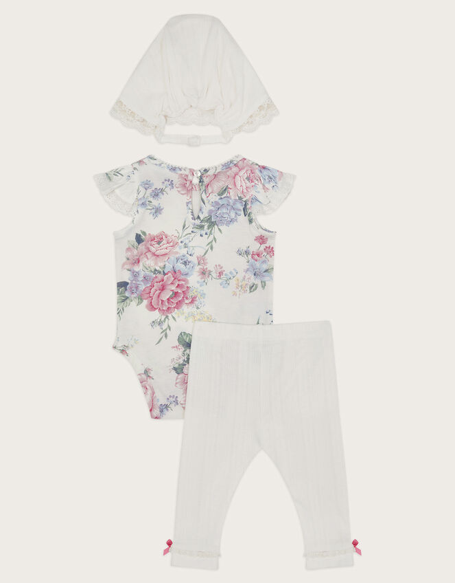 3-Piece Newborn Floral Pointelle Set, Ivory (IVORY), large