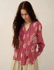 East Krista Hand-Batik Floral Top, Pink (DUSKY PINK), large