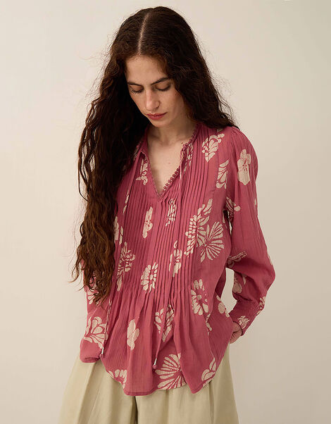 East Krista Hand-Batik Floral Top, Pink (DUSKY PINK), large