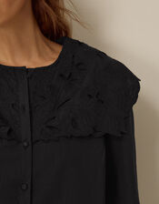 Eliana Embroidered Square Collar Shirt, Black (BLACK), large
