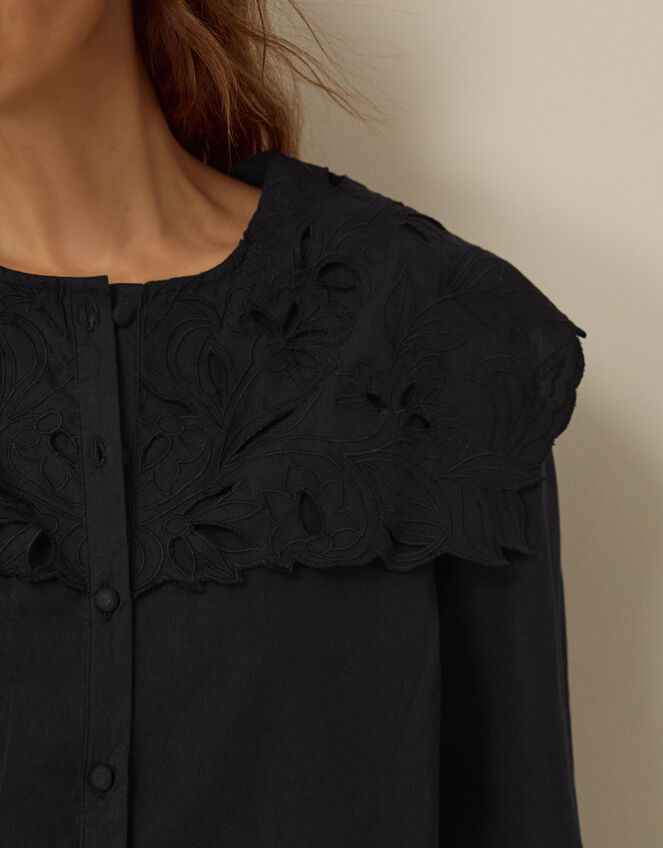 Eliana Embroidered Square Collar Shirt, Black (BLACK), large