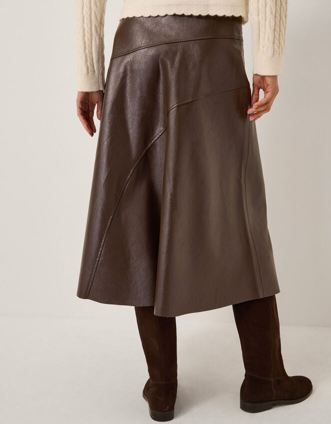 Marnie Faux Leather Midi Skirt, Brown (CHOCOLATE), large