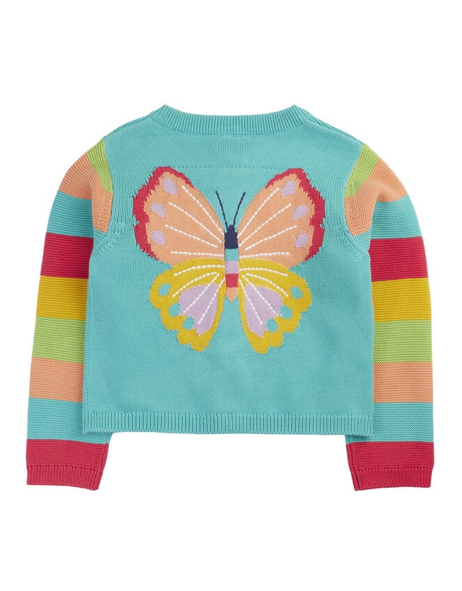 Frugi Cammie Butterfly Embroidered Cardigan, Blue (BLUE), large