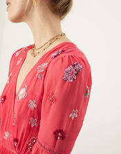 Aimee Embellished Wrap Dress in Recycled Polyester, Orange (PEACH), large