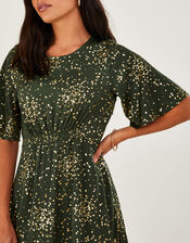 Suki Foil Tea Dress with Recycled Polyester, Green (KHAKI), large