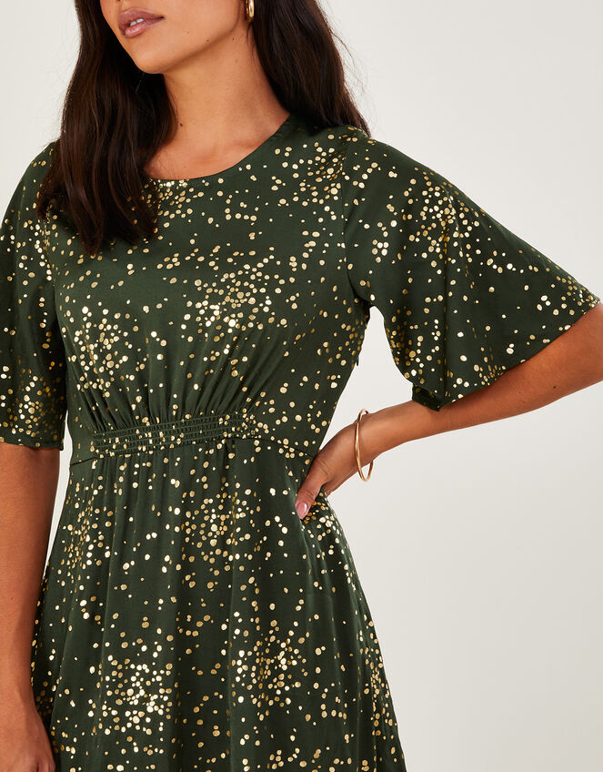 Suki Foil Tea Dress with Recycled Polyester, Green (KHAKI), large