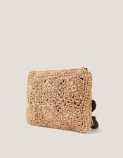 Rory Crochet Zip Pouch, Natural (NATURAL), large