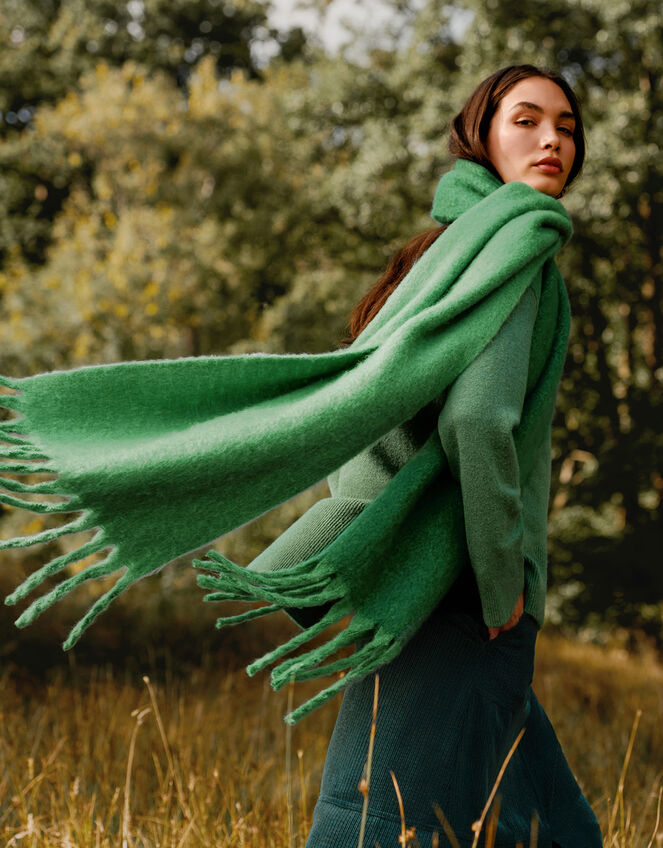 Two-Tone Blanket Scarf, Green (GREEN), large