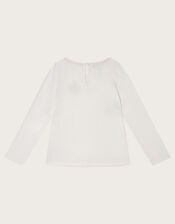 Embellished Butterfly Long Sleeve T-Shirt, Ivory (IVORY), large