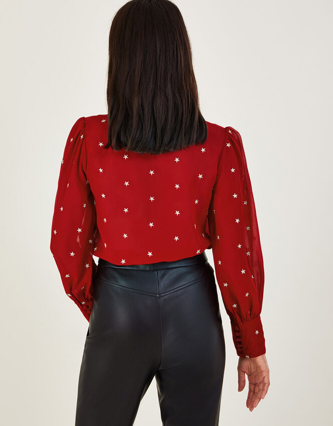 Kate Star Pussybow Blouse in Recycled Polyester, Red (RED), large