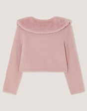 Faux Fur Collar Cardigan, Pink (DUSKY PINK), large