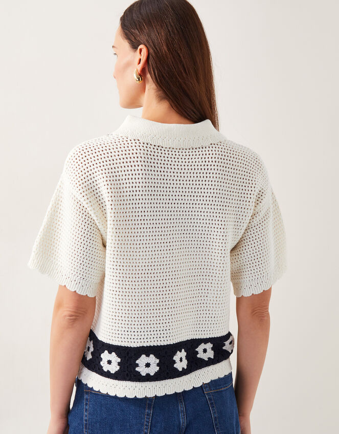 Kin Short-Sleeve Crochet Shirt, Ivory (IVORY), large