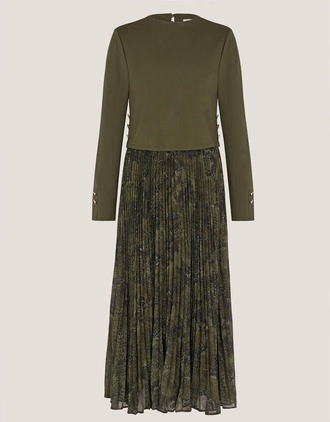 Synthia 2-in-1 Pleated Midi Dress, Green (KHAKI), large