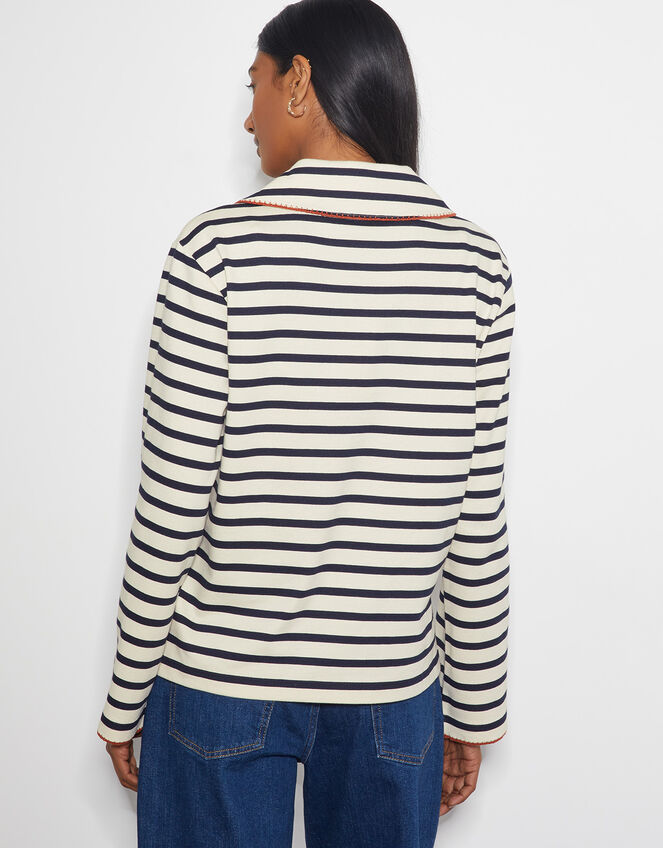 Sami Stripe Long Sleeve Collar Top, Ivory (IVORY), large