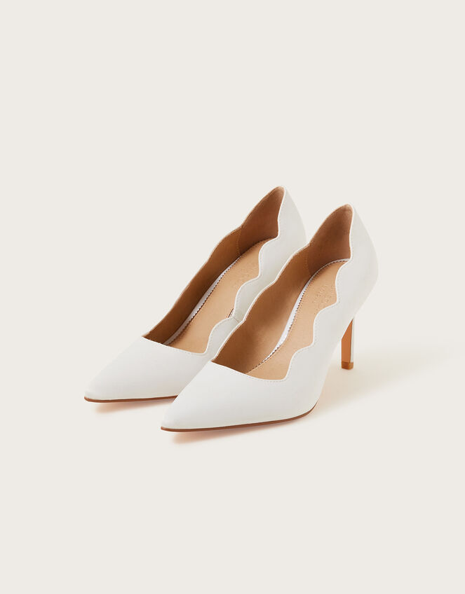 Scallop Satin Bridal Court Shoes, Ivory (IVORY), large